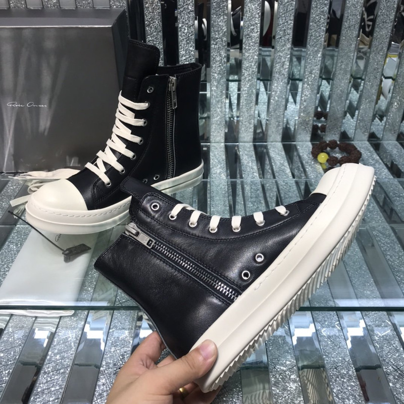 Rick Owens Darkshaw Lace-Up Leather Sneakers Black