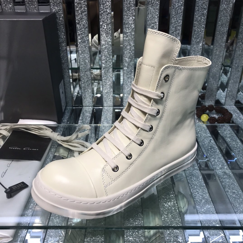 Rick Owens Darkshaw Lace-Up Leather Sneakers White