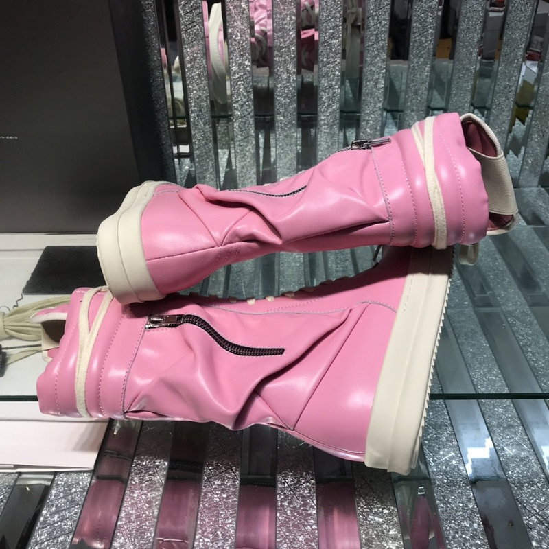 Rick Owens Cargo Basket High-Top Leather Sneakers Pink