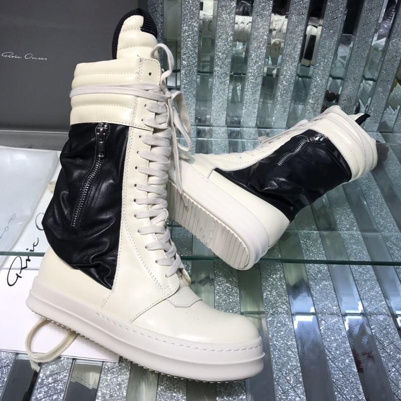 Rick Owens Cargo Basket High-Top Leather Sneakers White and Black