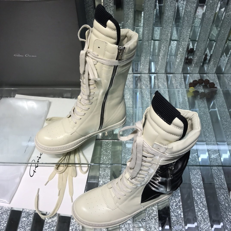 Rick Owens Cargo Basket High-Top Leather Sneakers White and Black