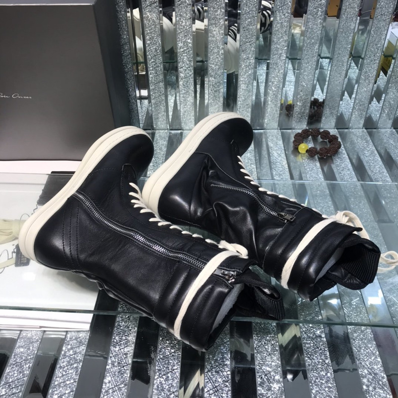 Rick Owens Cargo Basket High-Top Leather Sneakers Black