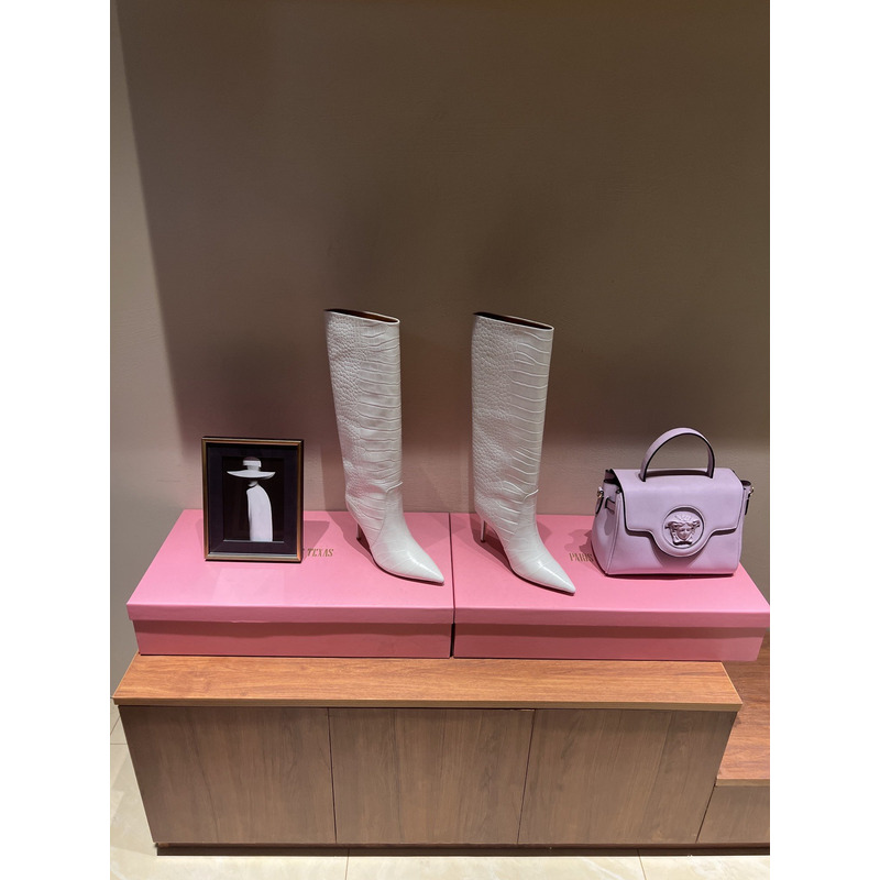 Bettina Vermillon Josephine Crocodile Embossed Knee Boots White