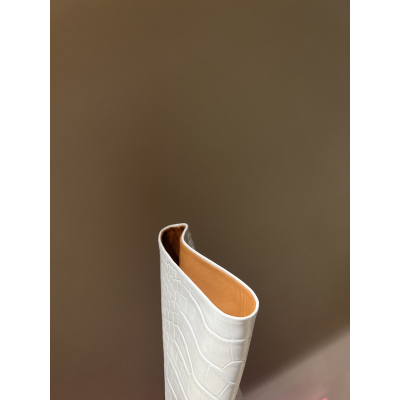 Bettina Vermillon Josephine Crocodile Embossed Knee Boots White