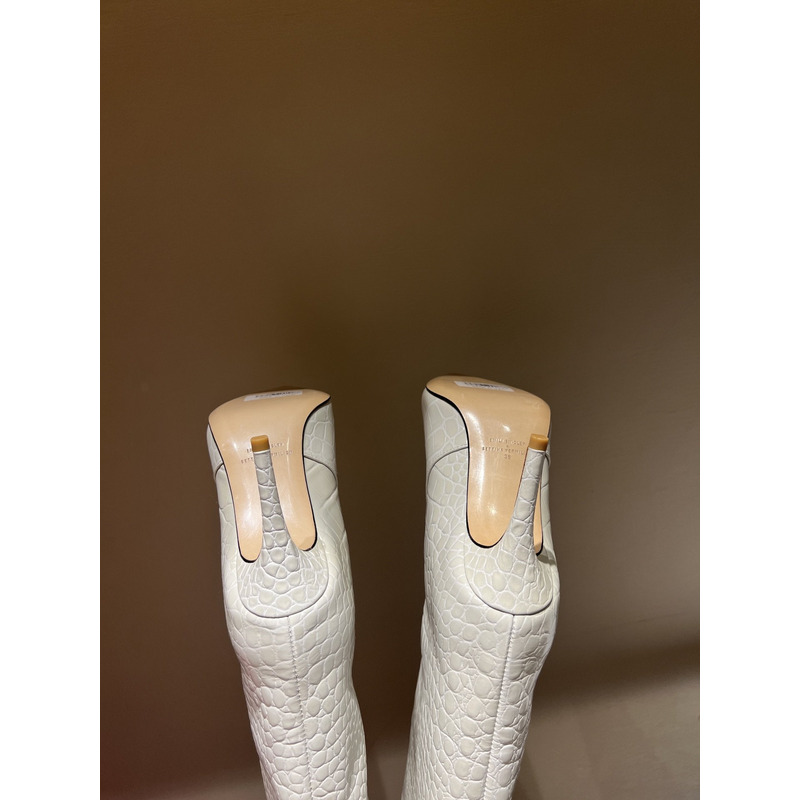 Bettina Vermillon Josephine Crocodile Embossed Knee Boots White