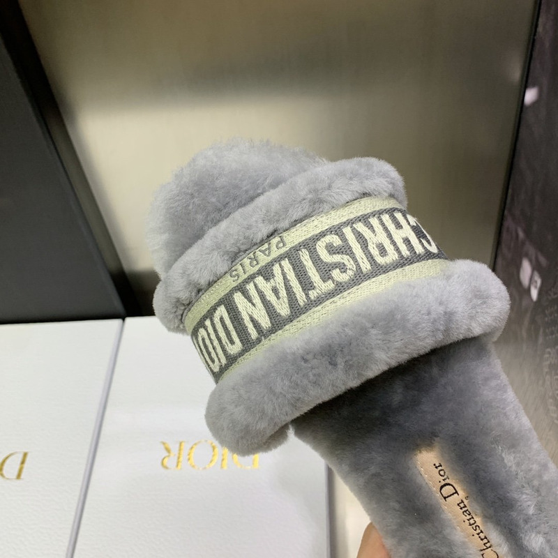 D*or chez moi slides embroidered cotton and shearling grey