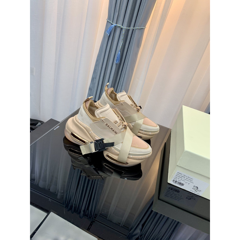 Balmain X Dogpound B-Bold Leather & Knit Sand Low Top Sneakers