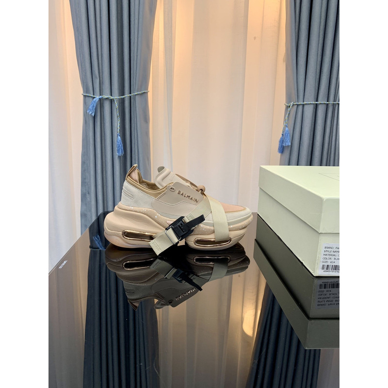 Balmain X Dogpound B-Bold Leather & Knit Sand Low Top Sneakers