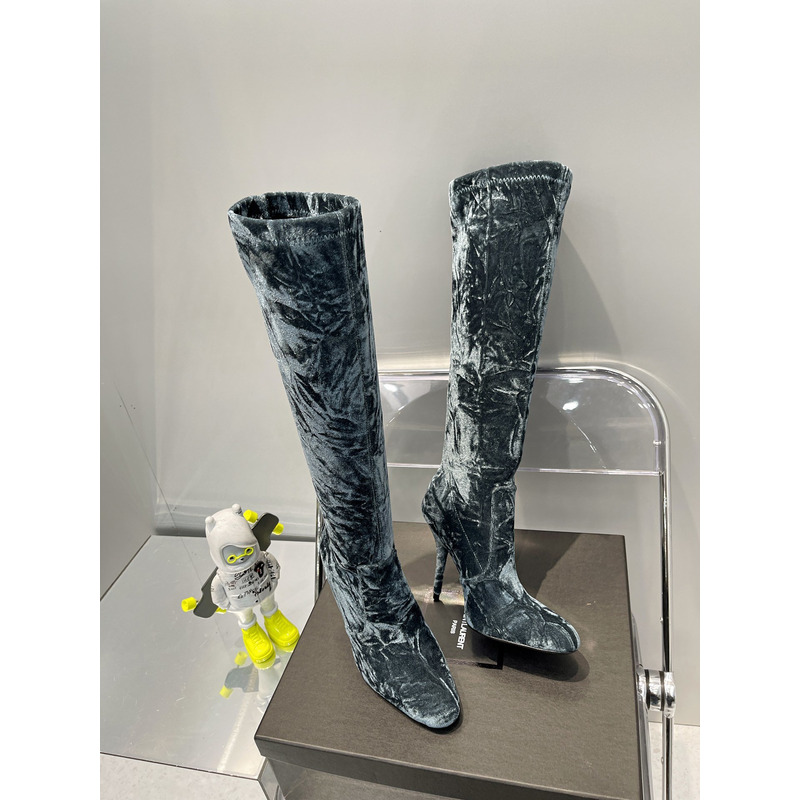 Saint Laurent Talia Boots In Velvet Blue