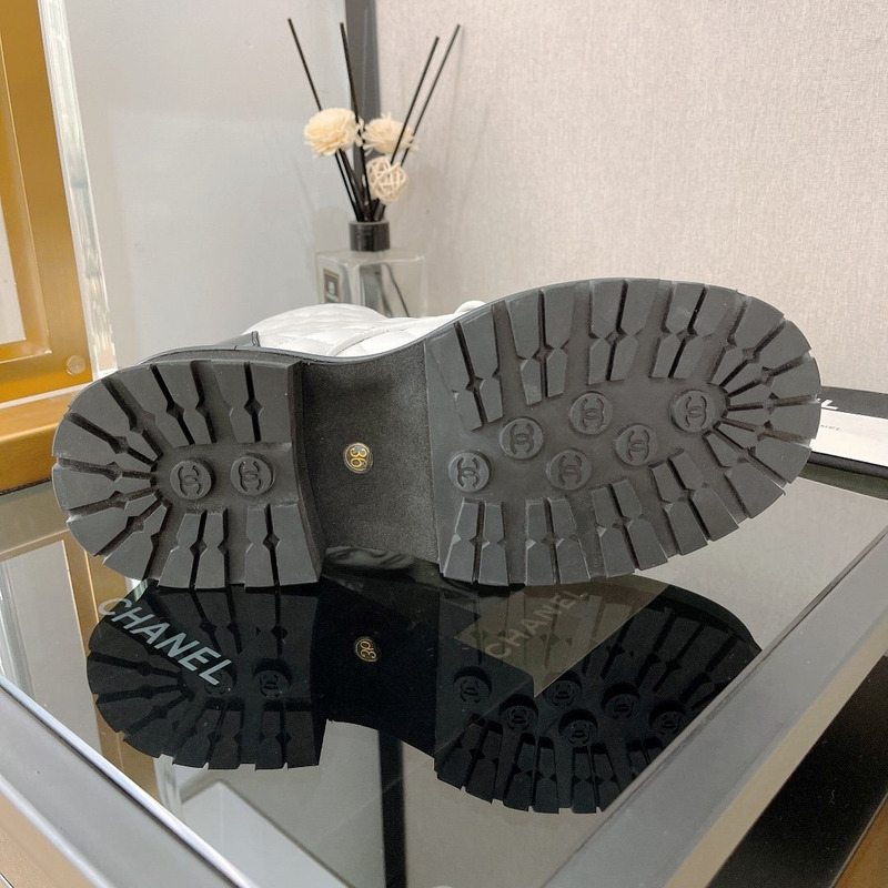 Ch*el cc chain quilted lambskin and calfskin lace up boots cream