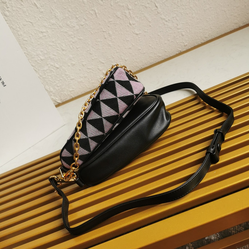 Pra*a symbole leather and fabric mini bag in black