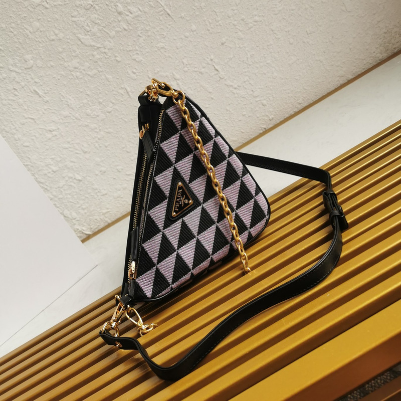 Pra*a symbole leather and fabric mini bag in black