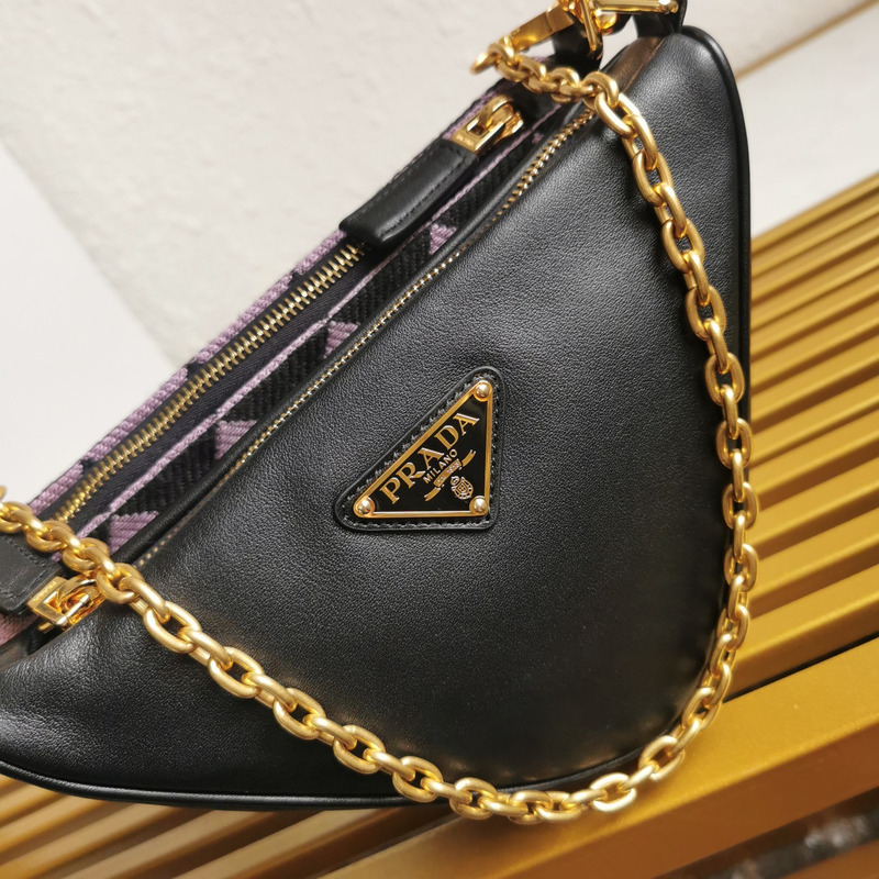 Pra*a symbole leather and fabric mini bag in black