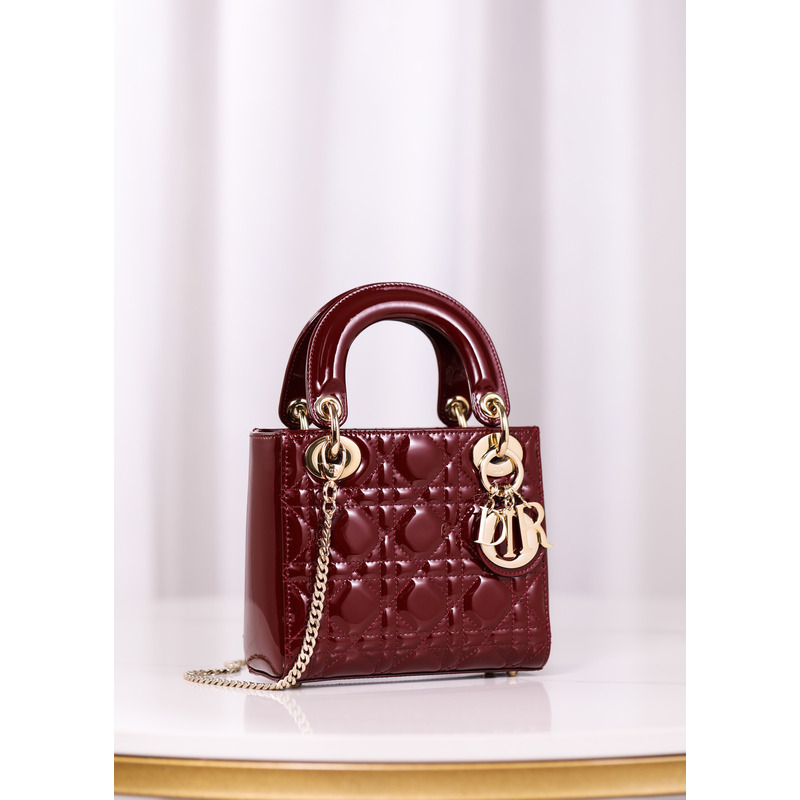 D*or lady mini classic lacquer bag burgundy red