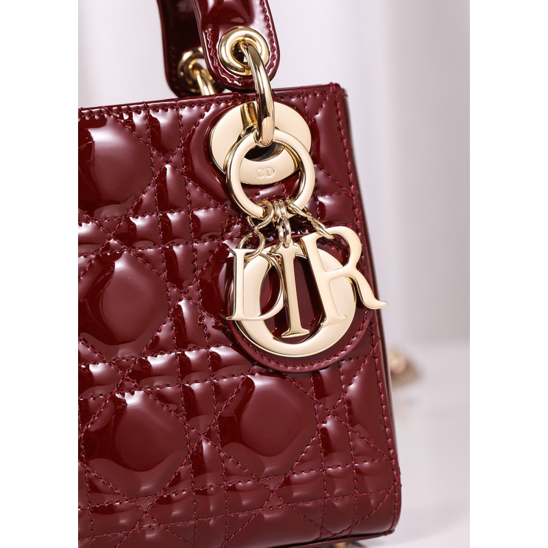 D*or lady mini classic lacquer bag burgundy red