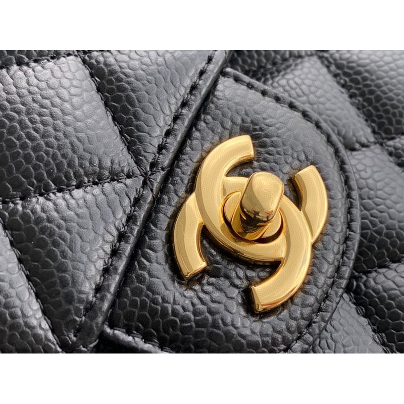 Ch*el classic double flap quilted caviar gold-tone medium black