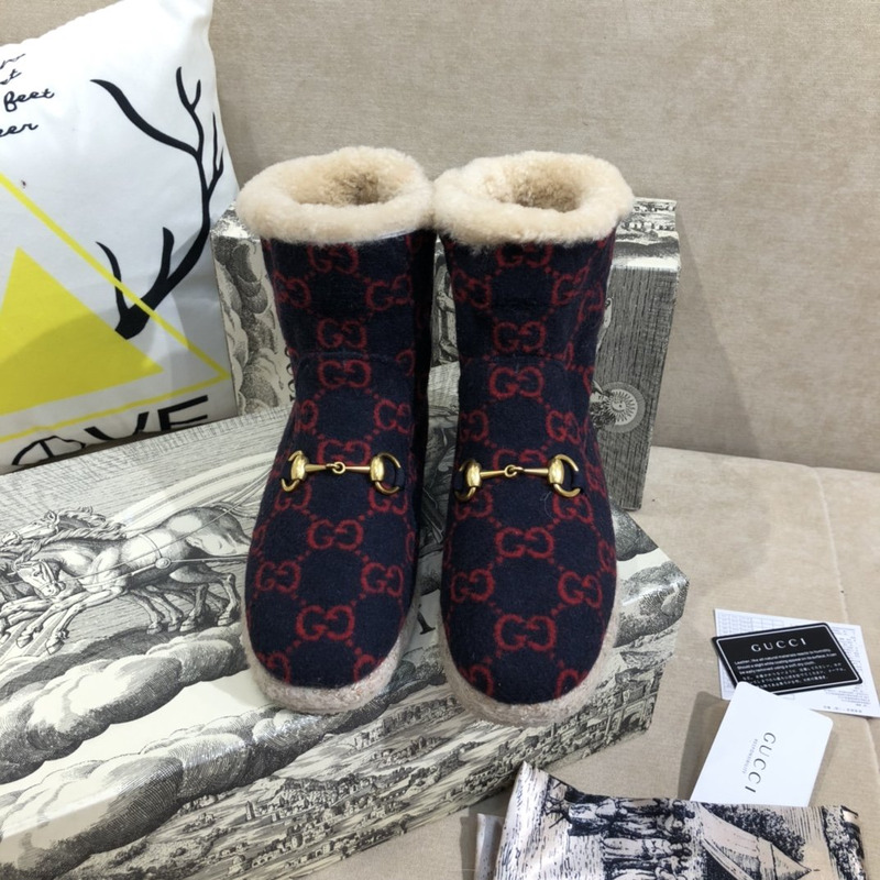 G*u*i fria horsebit gg wool shearling collar high top booties black red