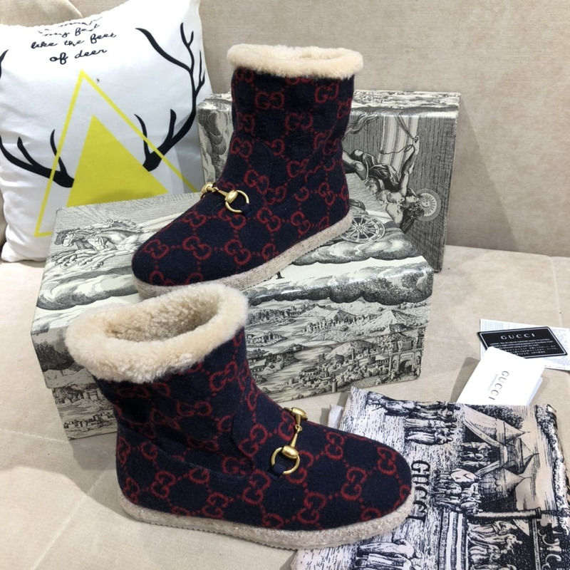 G*u*i fria horsebit gg wool shearling collar high top booties black red