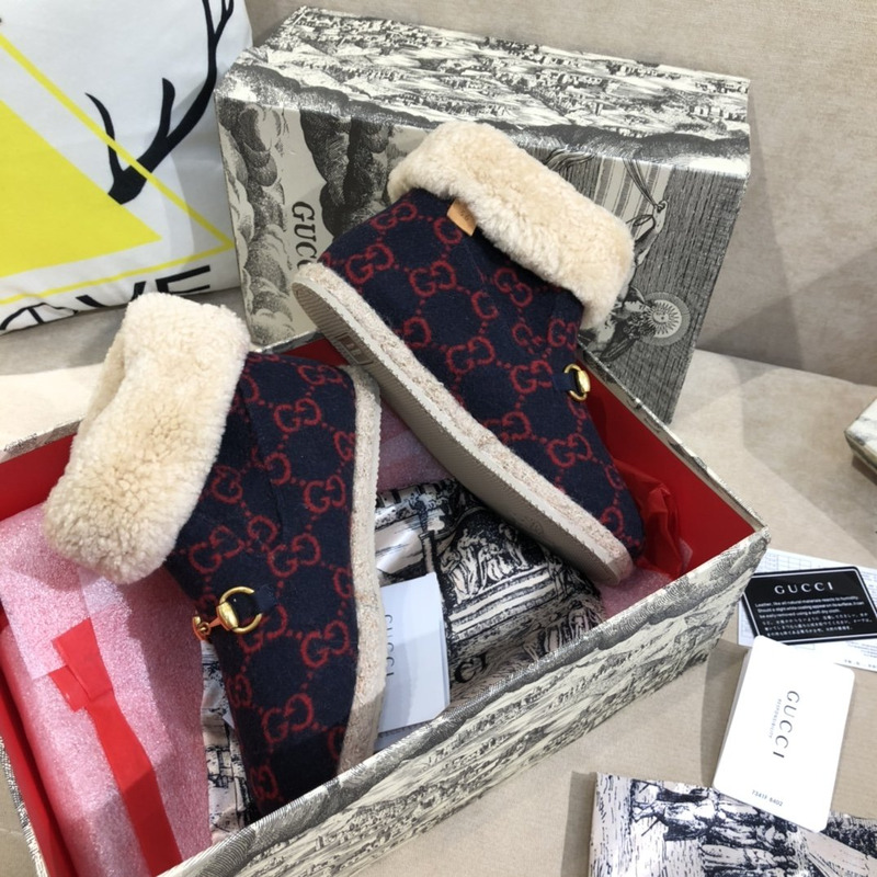 G*u*i fria horsebit gg wool shearling collar high top booties black red