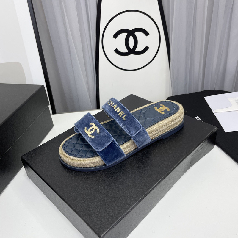 Ch*el mules sandals velvet blue