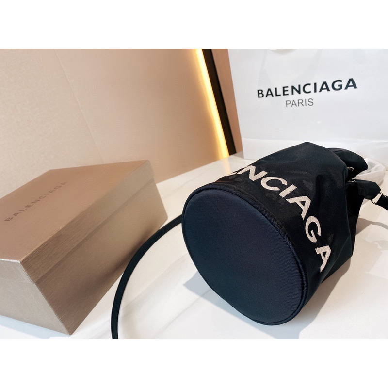 Ba*len*cia*ga wheel logo print drawstring nylon bucket bag