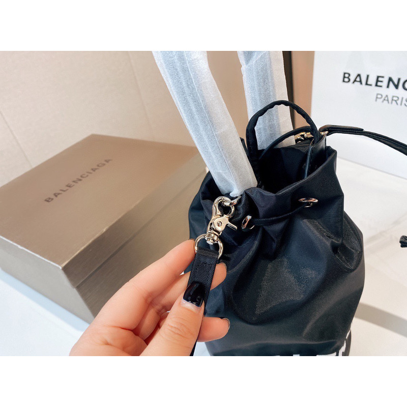 Ba*len*cia*ga wheel logo print drawstring nylon bucket bag