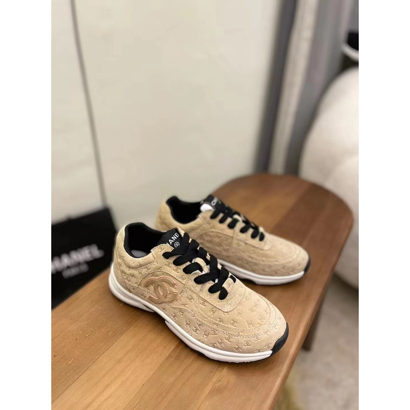 Ch*el nylon suede calfskin printed cc sneakers