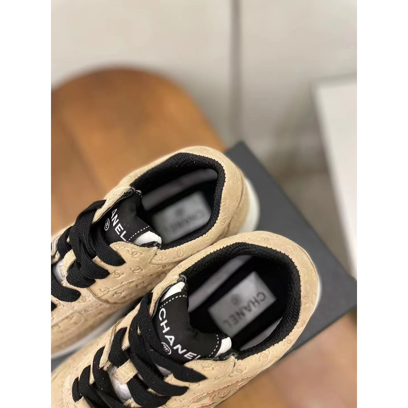 Ch*el nylon suede calfskin printed cc sneakers