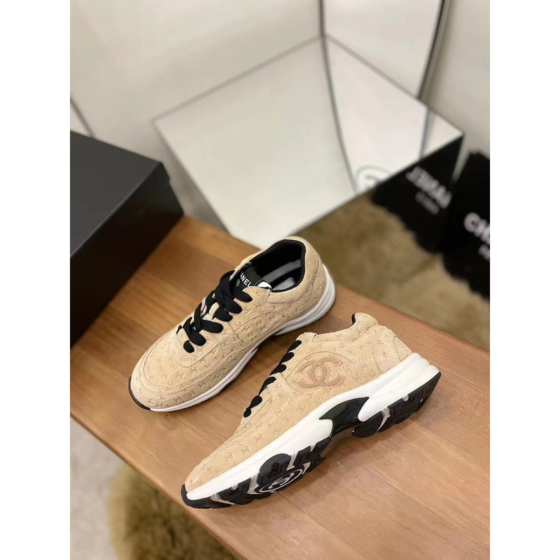 Ch*el nylon suede calfskin printed cc sneakers