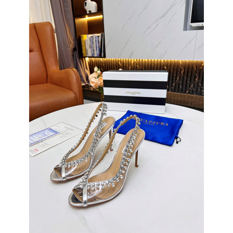 Aquazzura Temptation Crystal Embellished Open Toe Pumps Silver