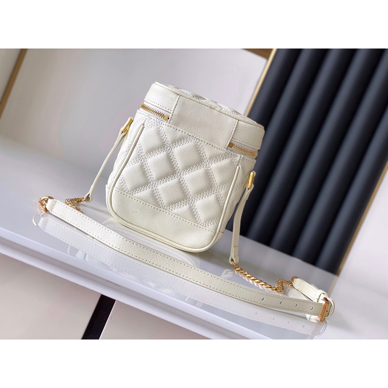 Saint Laurent Quilted Leather Bucket Bag White