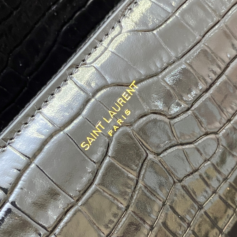 Saint Laurent Navy Crocodile-Embossed Cassandra Top Handle Bag