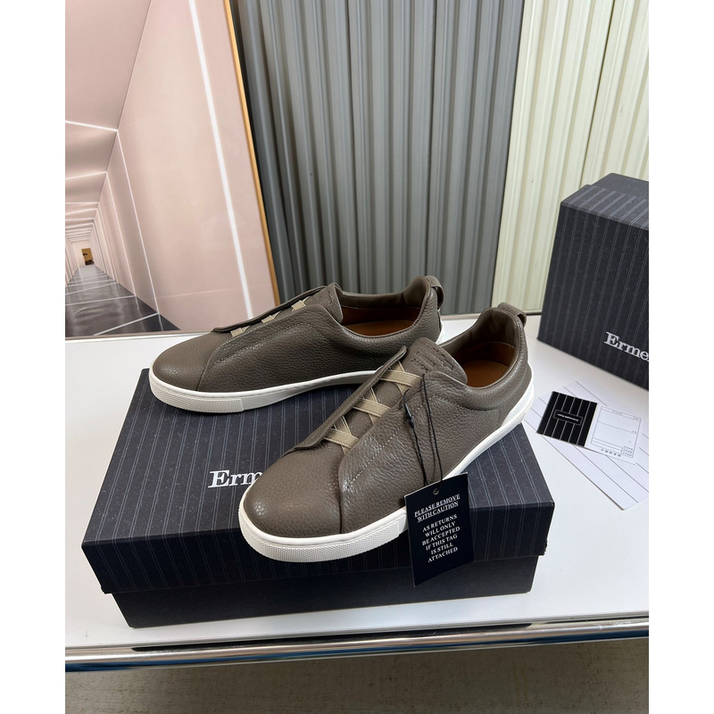 Ermenegildo Zegna Brown Deerskin Triple Stitch Low Top Sneaker