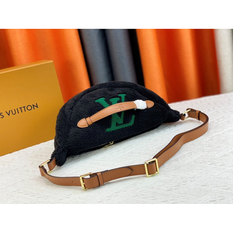 l**is V*t*n monogram shearling bumbag black with red logo