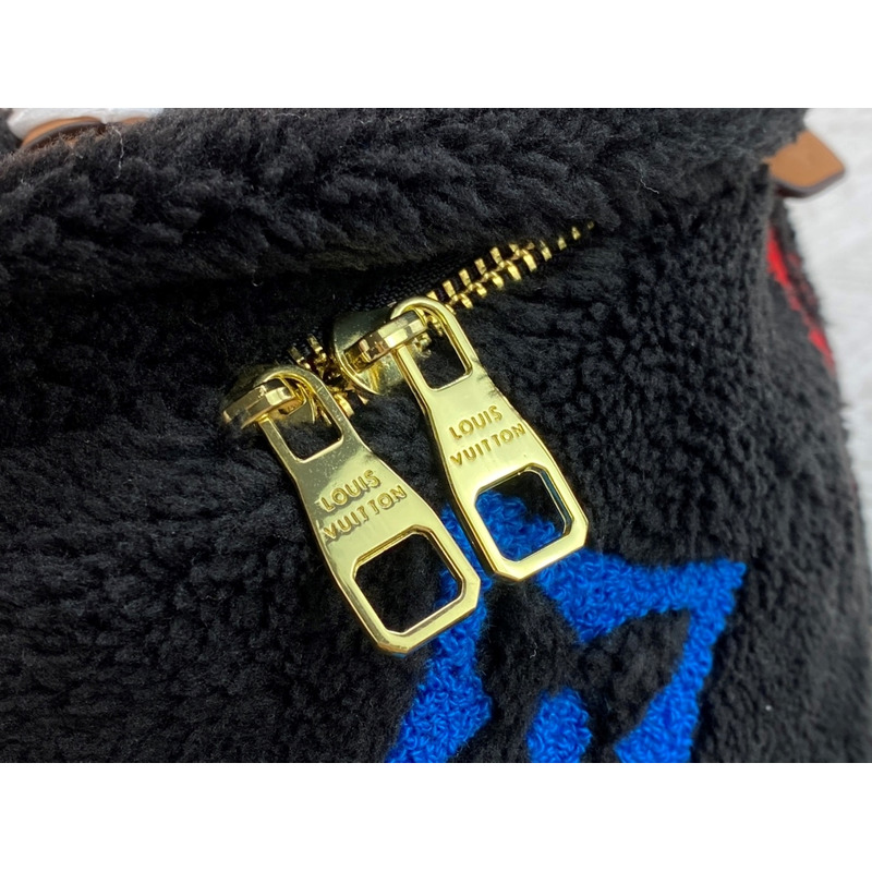 l**is V*t*n monogram shearling bumbag black with red logo