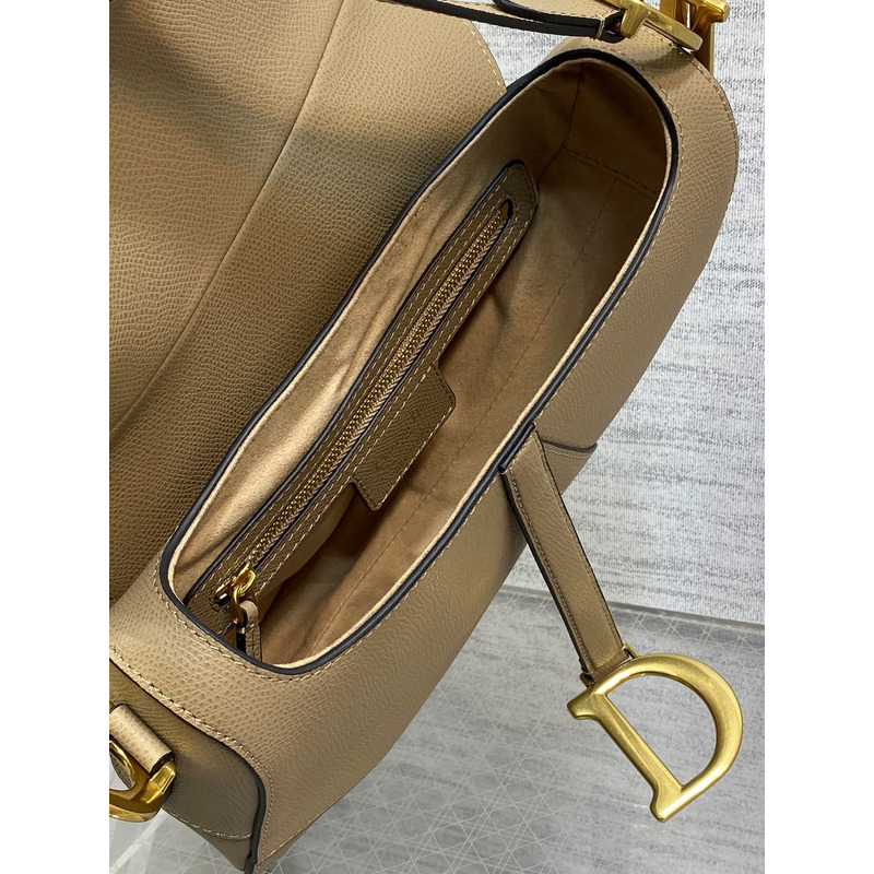 D*or saddle bag with shoulder strap beige goatskin