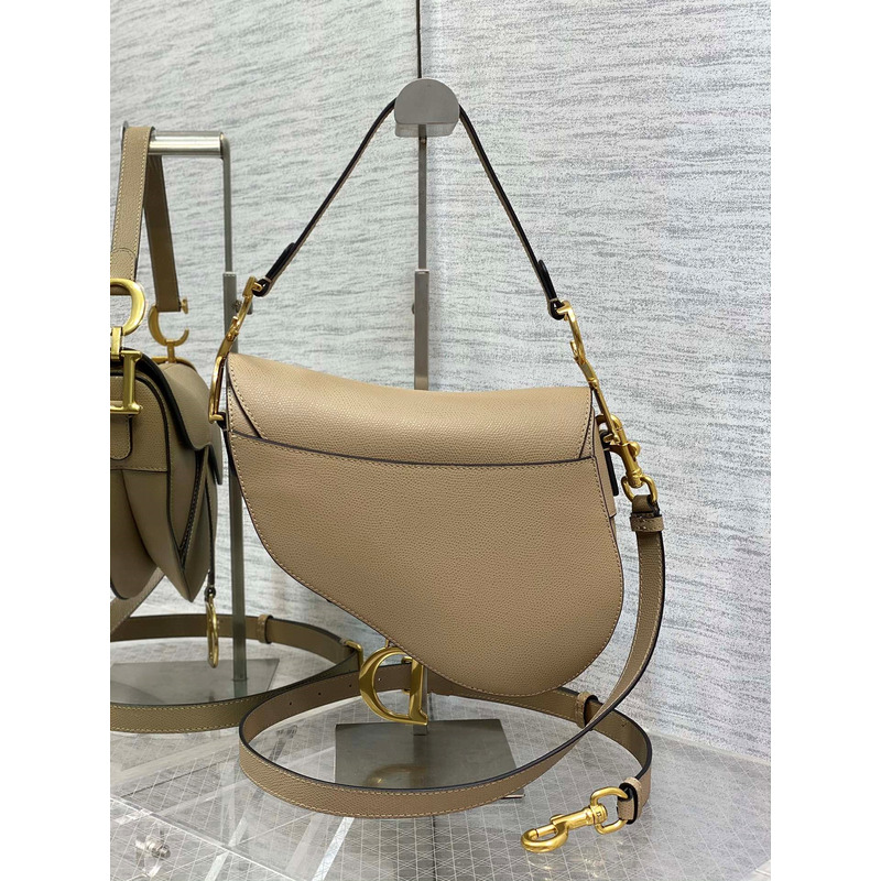 D*or saddle bag with shoulder strap beige goatskin