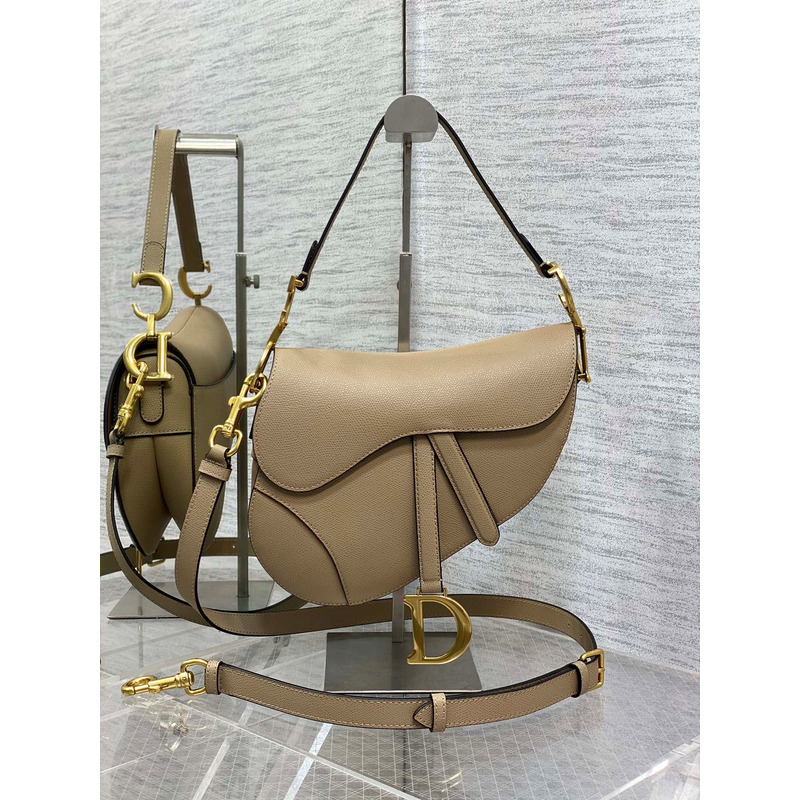 D*or saddle bag with shoulder strap beige goatskin