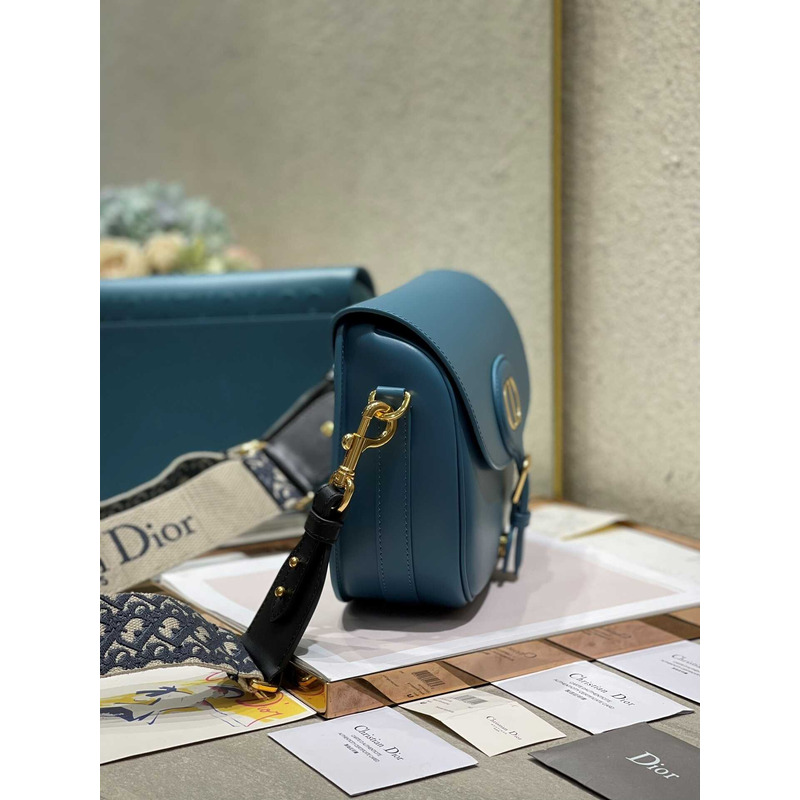 D*or large D*or bobby bag blue denim glossy calfskin