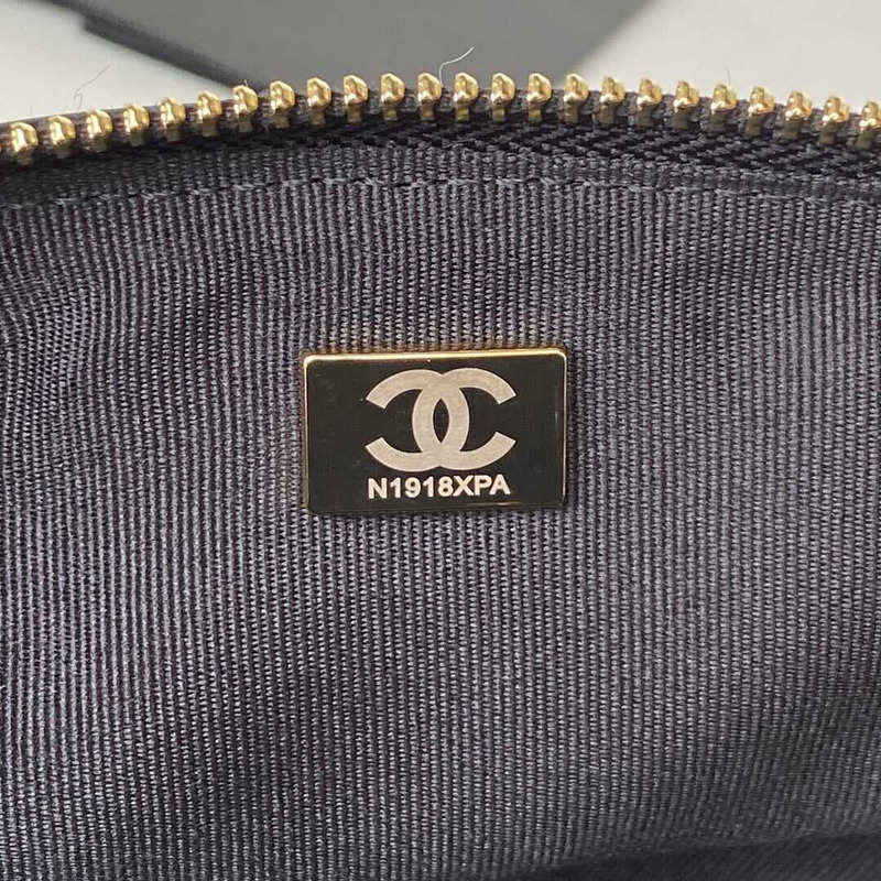 Ch*el oversized hobo bag wool twill & gold-tone metal black and gray