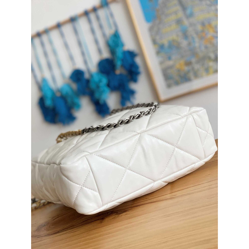 Ch*el handbag as3519 gold buckle shoulder bag white