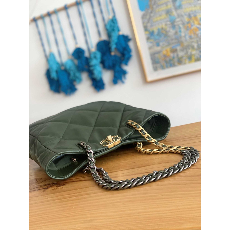 Ch*el handbag as3519 gold buckle shoulder bag dark green