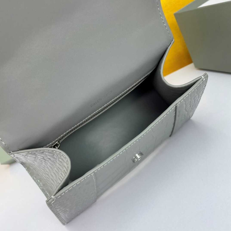 Ba*len*cia*ga  hourglass s bag in crocodile-effect leather gray