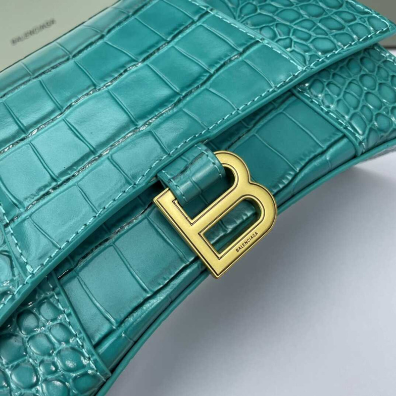 Ba*len*cia*ga hourglass s bag in crocodile-effect leather lake blue