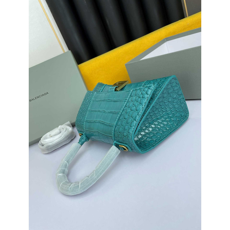 Ba*len*cia*ga hourglass s bag in crocodile-effect leather lake blue