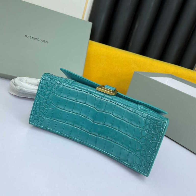 Ba*len*cia*ga hourglass s bag in crocodile-effect leather lake blue