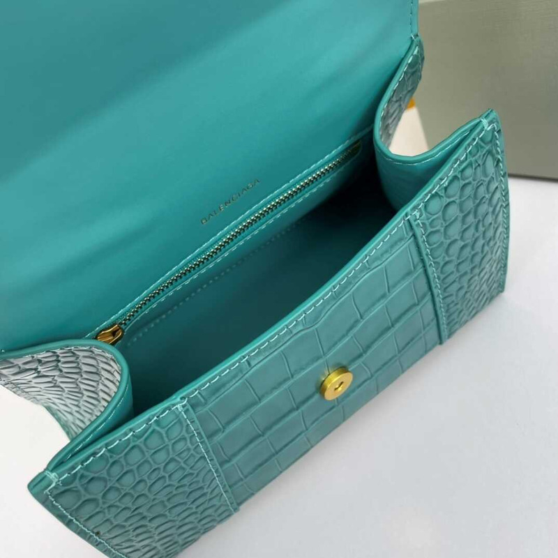 Ba*len*cia*ga hourglass s bag in crocodile-effect leather lake blue
