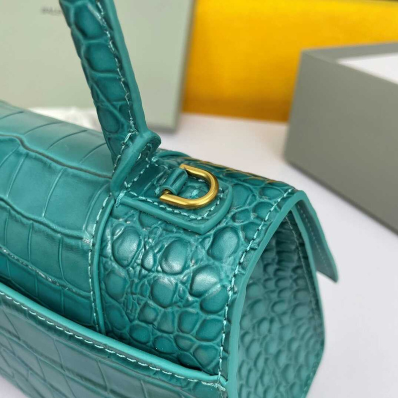 Ba*len*cia*ga hourglass s bag in crocodile-effect leather lake blue