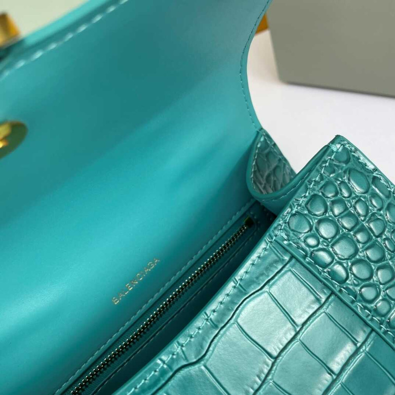 Ba*len*cia*ga hourglass s bag in crocodile-effect leather lake blue