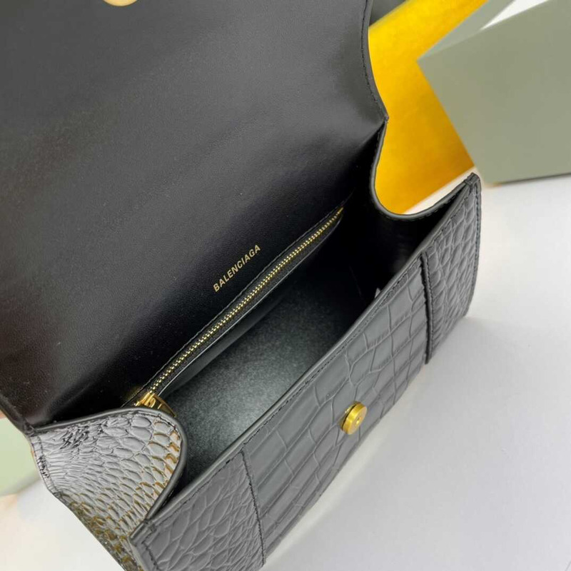 Ba*len*cia*ga  hourglass s bag in crocodile-effect leather black